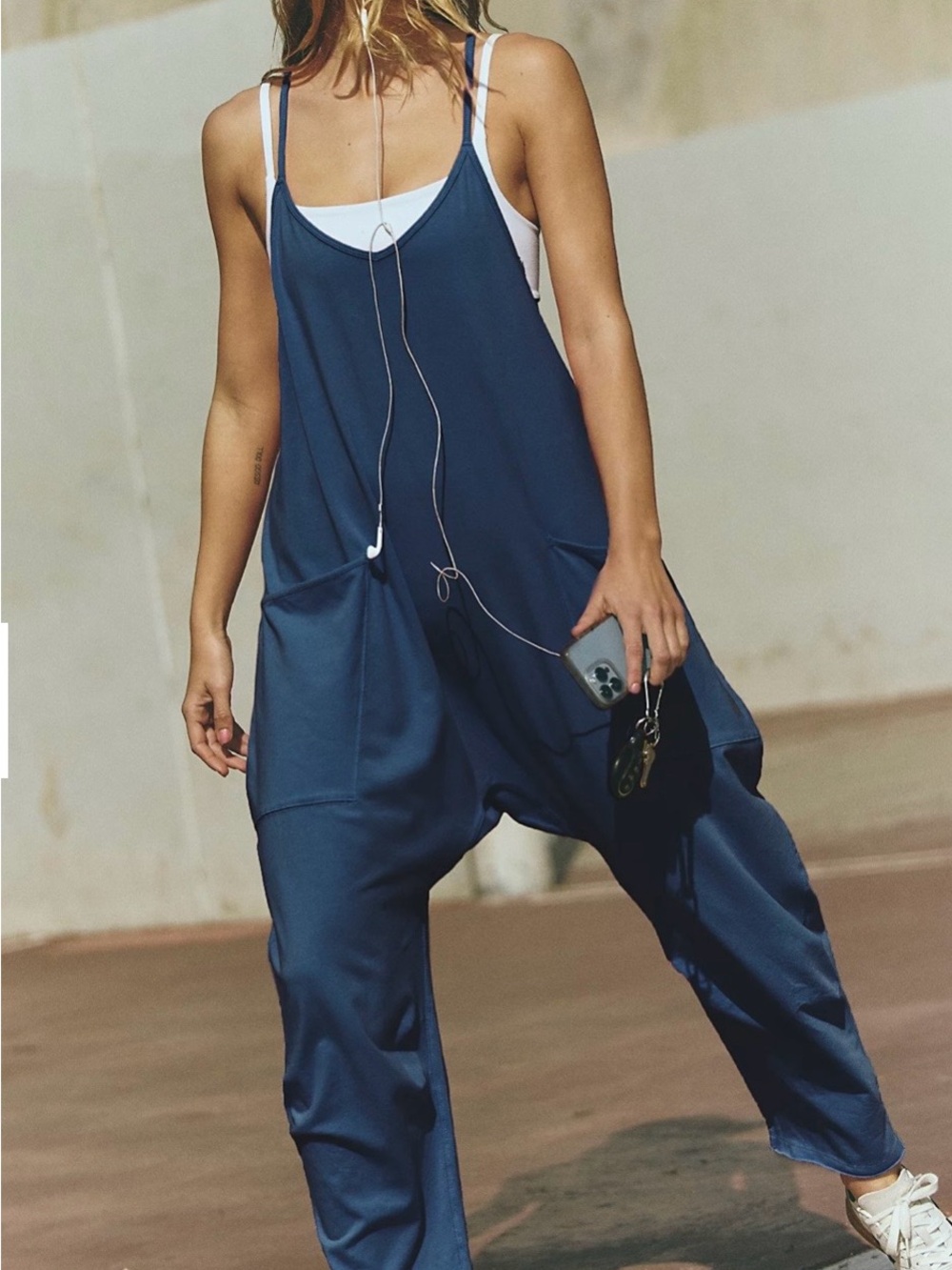 Free People Movement Hot Shot Jumpsuit Overalls Blue Acid Wash Size S
